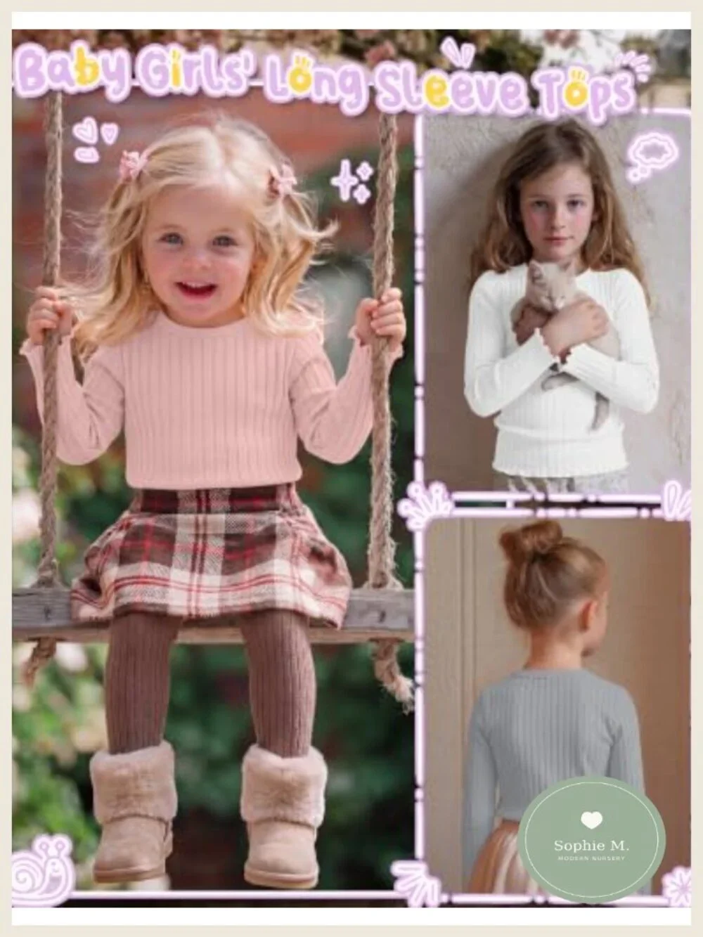 4-Pack Toddler Girls Long Sleeve Cotton Ribbed Knit Tees with Lettuce Trim Slim